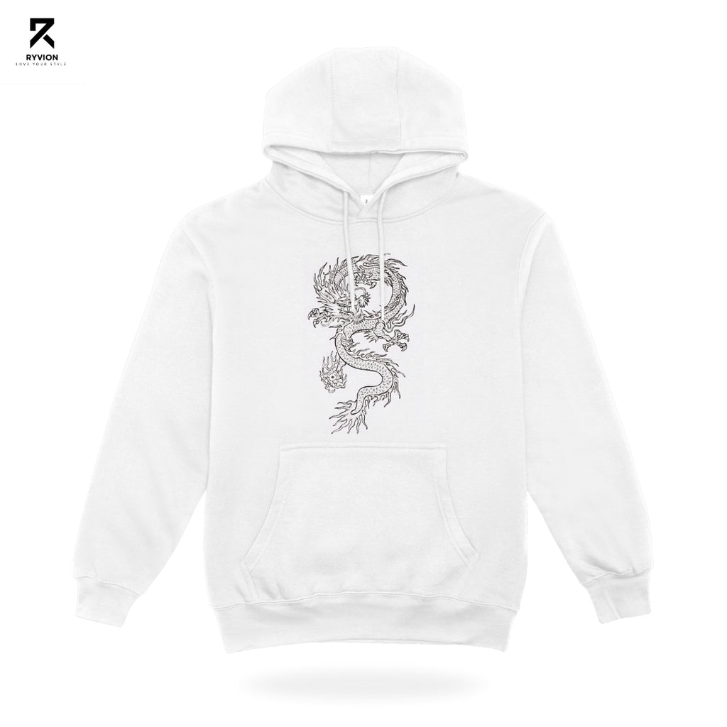 Ryvion Ethereal Dragon Minimal Hoodie – White