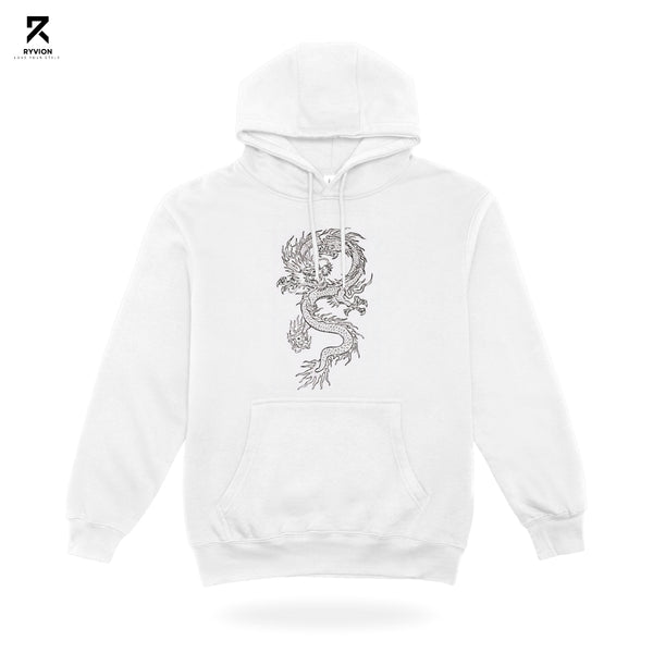 Ryvion Ethereal Dragon Minimal Hoodie – White