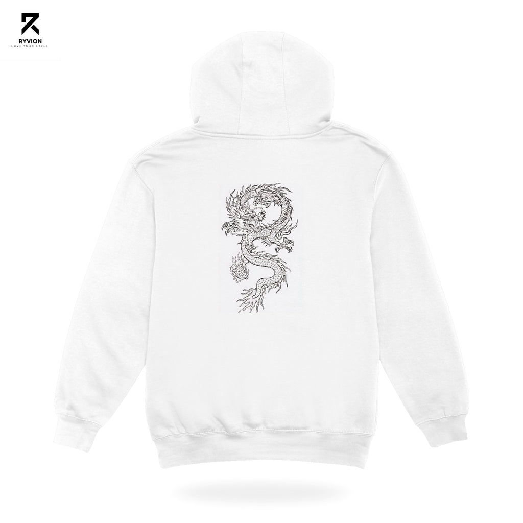 Ryvion Ethereal Dragon Minimal Hoodie – White