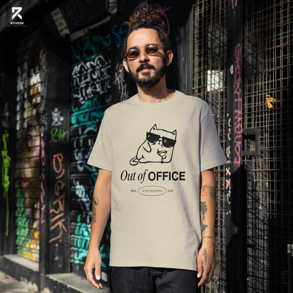 Out of Office Chill Cat Graphic T-Shirt – Sandstone Beige